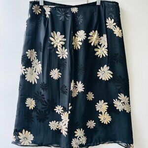 Liz Claiborne Skirt Silk Blend Floral Black and Tan Sz 14 Y2k Career Office
